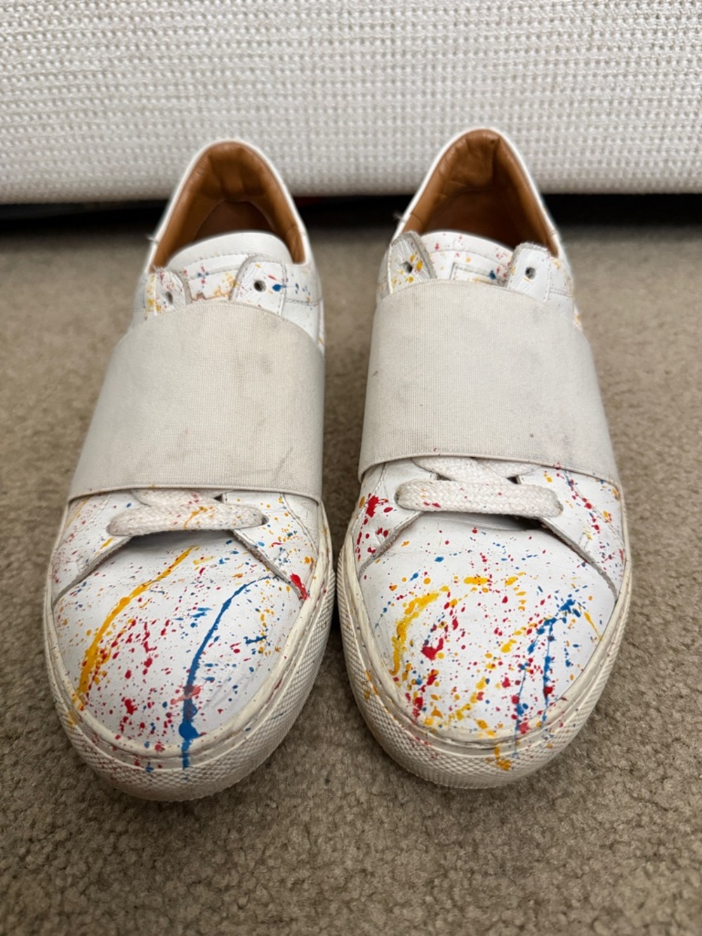 White Paint-Splash Slip-On Sneakers